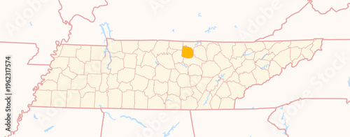 Map of the County Jackson (Tennessee, US) showing the Federal State with the highlighted County
