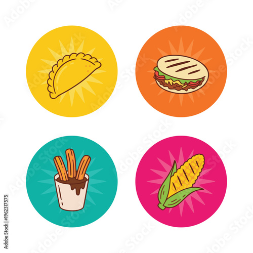 Collection of Latin American street food icons.