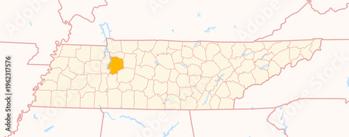 Map of the County Humphreys (Tennessee, US) showing the Federal State with the highlighted County