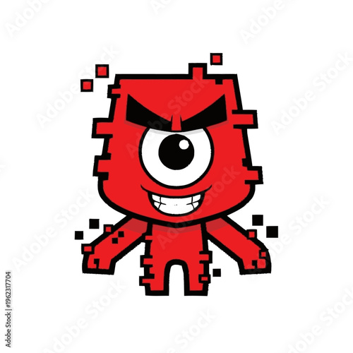 Red Pixelated Character with Angry Expression.