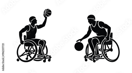 Wheelchair basketball players in action a dynamic black illustration silhouette