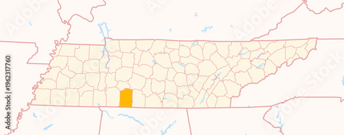 Map of the County Lawrence (Tennessee, US) showing the Federal State with the highlighted County