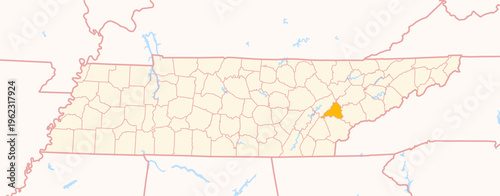 Map of the County Loudon (Tennessee, US) showing the Federal State with the highlighted County