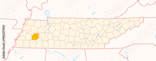 Map of the County Madison (Tennessee, US) showing the Federal State with the highlighted County