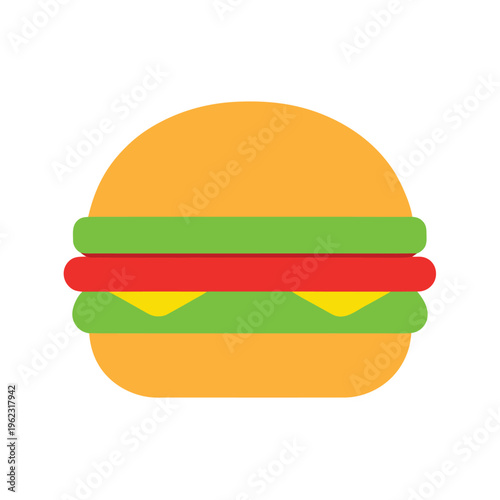 Hamburger vector graphic with green lettuce and red tomato slice isolated on white surface