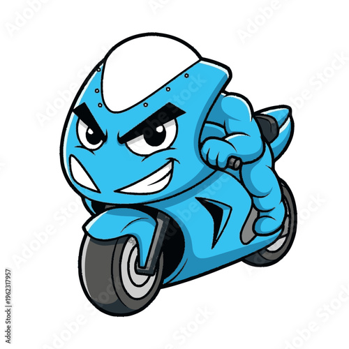 Angry Blue Droplet Riding Motorcycle.