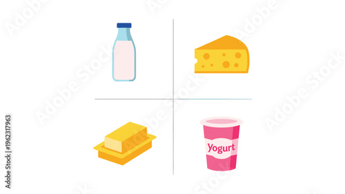 Assorted dairy and spread products displayed in a simple arrangement