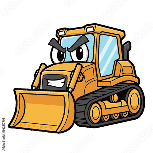 Angry Bulldozer Cartoon Heavy Machinery Vehicle.