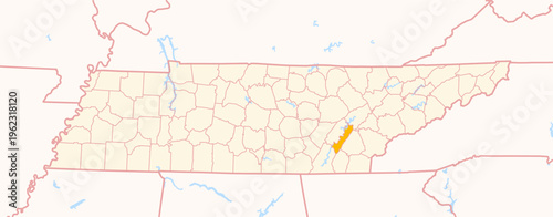 Map of the County Meigs (Tennessee, US) showing the Federal State with the highlighted County