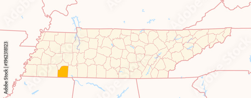 Map of the County McNairy (Tennessee, US) showing the Federal State with the highlighted County