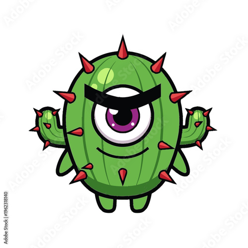 Angry Cartoon Cactus Character with Spikes.