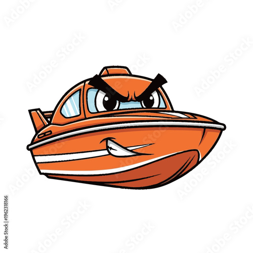 Angry Cartoon Boat Character Illustration.