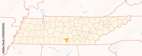 Map of the County Moore (Tennessee, US) showing the Federal State with the highlighted County
