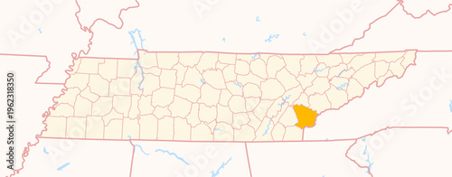 Map of the County Monroe (Tennessee, US) showing the Federal State with the highlighted County