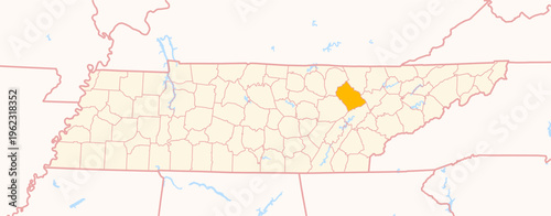 Map of the County Morgan (Tennessee, US) showing the Federal State with the highlighted County