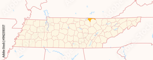 Map of the County Pickett (Tennessee, US) showing the Federal State with the highlighted County