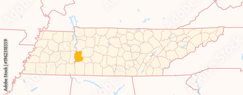Map of the County Perry (Tennessee, US) showing the Federal State with the highlighted County