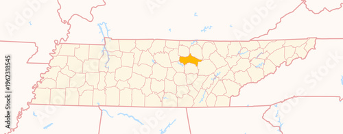 Map of the County Putnam (Tennessee, US) showing the Federal State with the highlighted County