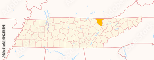 Map of the County Scott (Tennessee, US) showing the Federal State with the highlighted County