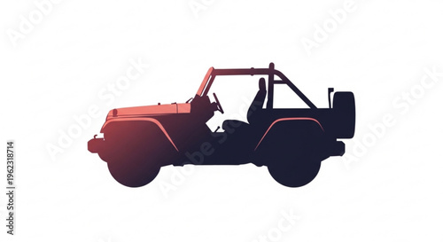 Silhouette of a convertible off road vehicle with red gradient on a white background side view