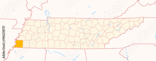 Map of the County Shelby (Tennessee, US) showing the Federal State with the highlighted County