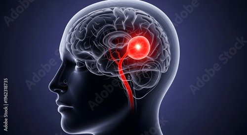 Brain Aneurysm Risk Awareness Concept Showing Dangerous Blood Vessel Swelling in Human Brain