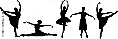 Ballet dancers silhouette set graceful female ballerina poses classical dance performance elegance movement isolated on white background artistic illustration