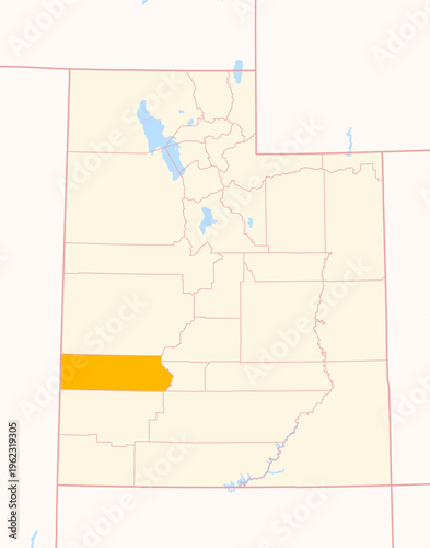 Map of the County Beaver (Utah, US) showing the Federal State with the highlighted County