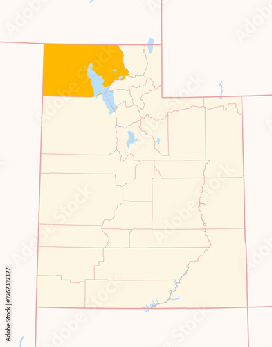 Map of the County Box Elder (Utah, US) showing the Federal State with the highlighted County