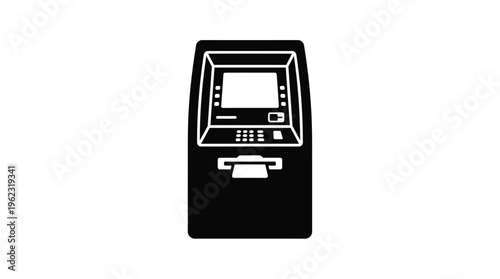 Black and white image of an atm machine a modern banking convenience silhouette