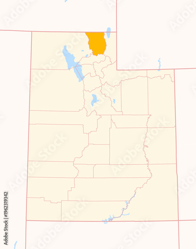 Map of the County Cache (Utah, US) showing the Federal State with the highlighted County