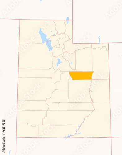 Map of the County Carbon (Utah, US) showing the Federal State with the highlighted County