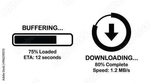 Loading and downloading progress indicators with percentages a distinct silhouette