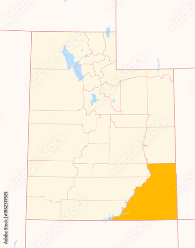 Map of the County San Juan (Utah, US) showing the Federal State with the highlighted County