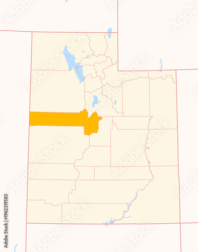 Map of the County Juab (Utah, US) showing the Federal State with the highlighted County