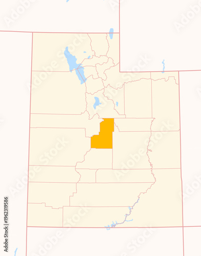 Map of the County Sanpete (Utah, US) showing the Federal State with the highlighted County