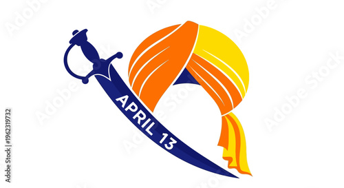 Vaisakhi celebration symbol with sword and turban isolated on transparent background