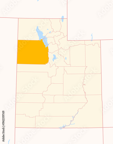 Map of the County Tooele (Utah, US) showing the Federal State with the highlighted County