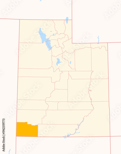 Map of the County Washington (Utah, US) showing the Federal State with the highlighted County