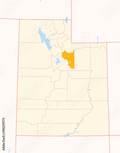 Map of the County Wasatch (Utah, US) showing the Federal State with the highlighted County