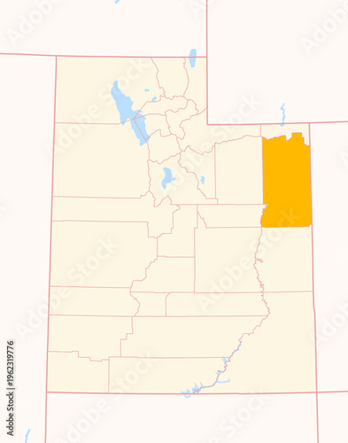 Map of the County Uintah (Utah, US) showing the Federal State with the highlighted County