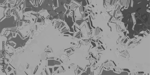 Abstract grayscale texture resembling melted metal or ice with irregular shapes and smooth reflective surfaces