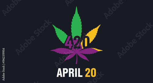 Stylized cannabis leaf with "420" and "APRIL 20" text, isolated on transparent background