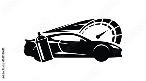 Fast car design with spray paint can speedometer and motion lines silhouette