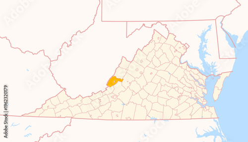 Map of the County Alleghany (Virginia, US) showing the Federal State with the highlighted County