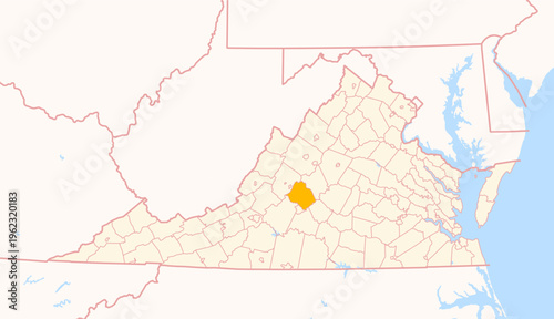 Map of the County Amherst (Virginia, US) showing the Federal State with the highlighted County