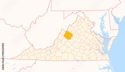 Map of the County Augusta (Virginia, US) showing the Federal State with the highlighted County