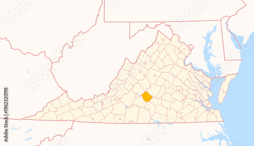 Map of the County Appomattox (Virginia, US) showing the Federal State with the highlighted County