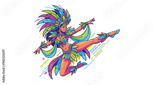 Vibrant Carnival Dancer Illustration A Dynamic Celebration of Festivity and Colorful Energy in a Modern Graphic Style