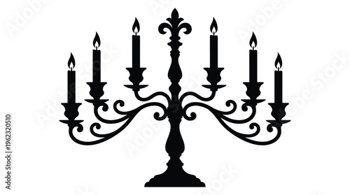 Elegant black candelabra with seven lit candles a striking silhouette